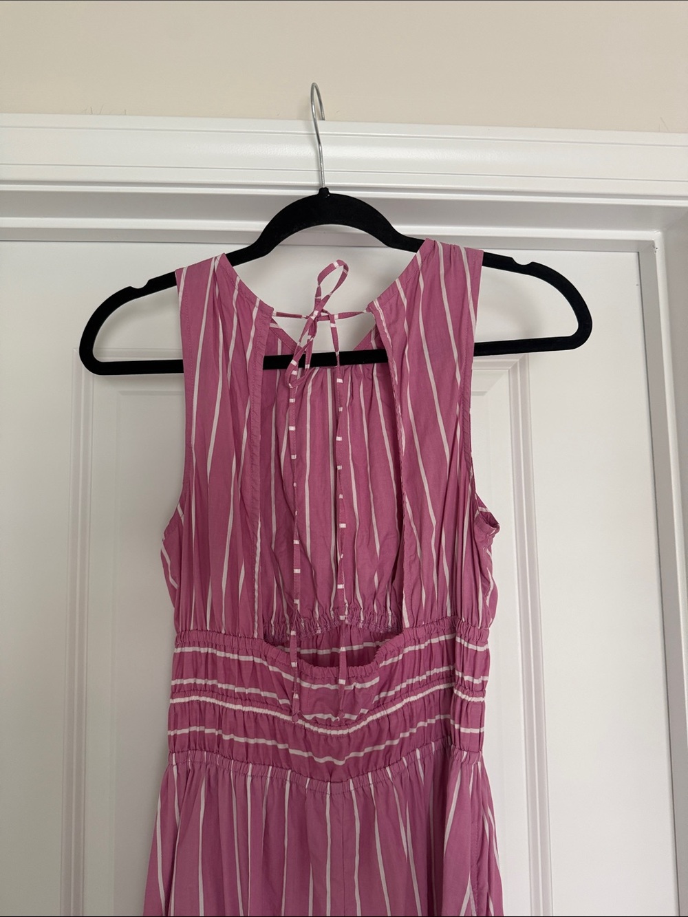 Faithfull the Brand Sleeveless Pink Stripe Maxi Dress with Smocked Waist - Picture 3 of 4